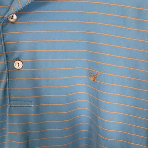 Peter Millar Blue w/ Yellow Striped Collared Short Sleeve Polo Top Men's L - Picture 5 of 9